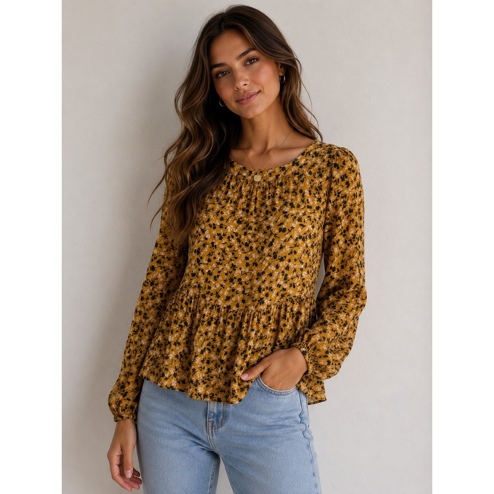 Maeve Anthropologie Floral Ruffle Blouse Cottagecore Boho Career Office Preppy